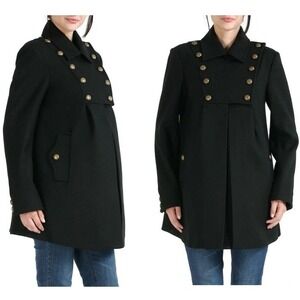 Momo Maternity Black Wool Blend Military Double Breasted Coat Jacket Stella NEW